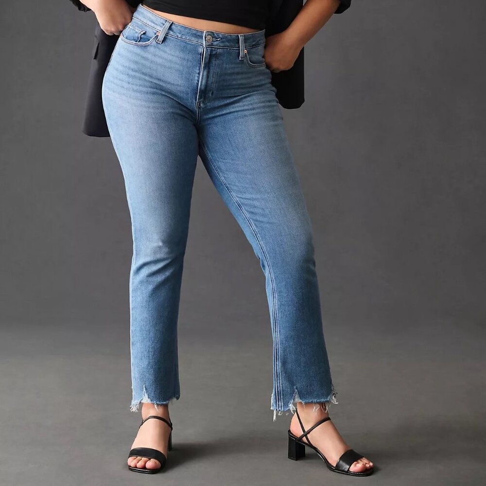 PAIGE Cindy High-Rise Raw Hem Straight Leg Jeans Women's 16W Color MEL